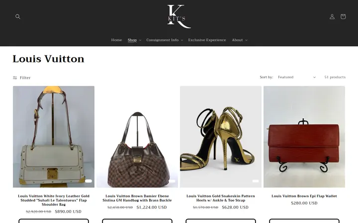 Website page titled Louis Vuitton – Kit's Boutique