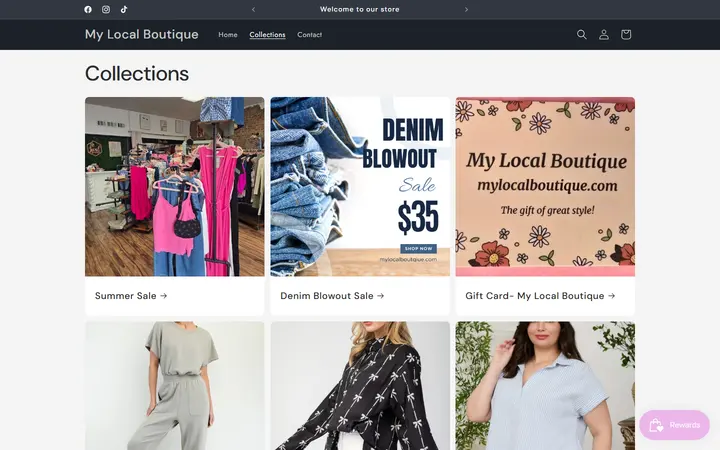Website page titled Collections – My Local Boutique