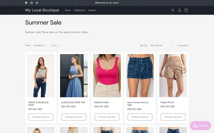 Website page titled Summer Sale – My Local Boutique