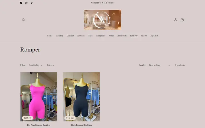 Website page titled Romper – NM Boutique