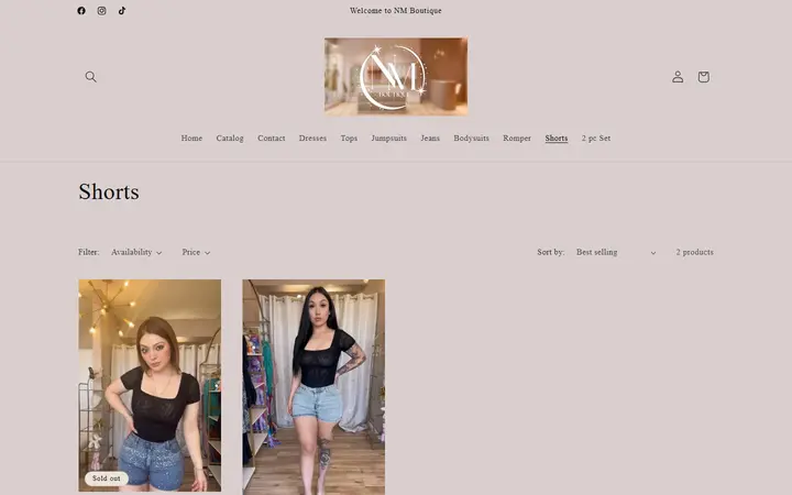 Website page titled Shorts – NM Boutique