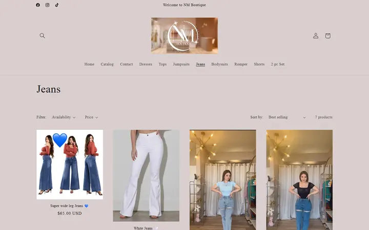 Website page titled Jeans – NM Boutique