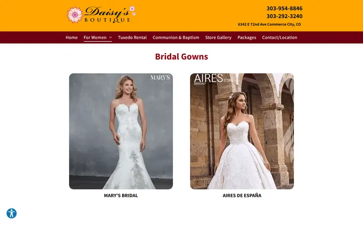 Website page titled Bridesmaids Dresses | Accessories | Denver, CO