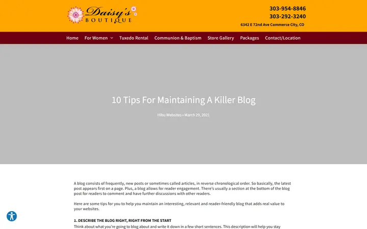 Website page titled 10 Tips For Maintaining A Killer Blog