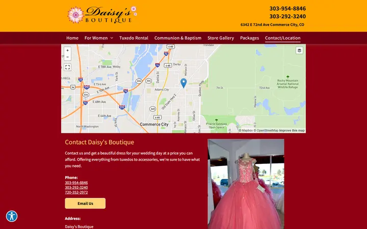 Website page titled Visit Daisy's Boutique | Thornton, CO | 303-954-8846