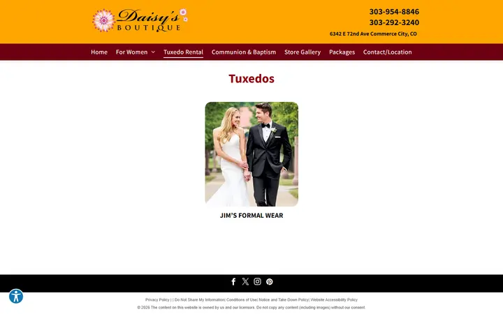 Website page titled Tuxedo | Rental | Denver, CO