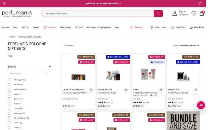 Website page titled Fragrance Gift Sets - Perfume & Cologne Gift Sets