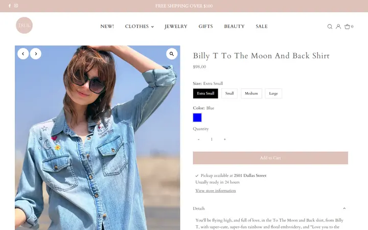 Website page titled Billy T To The Moon And Back Shirt – true. boutique