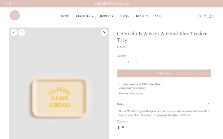 Website page titled Colorado Is Always A Good Idea Trinket Tray – true. boutique