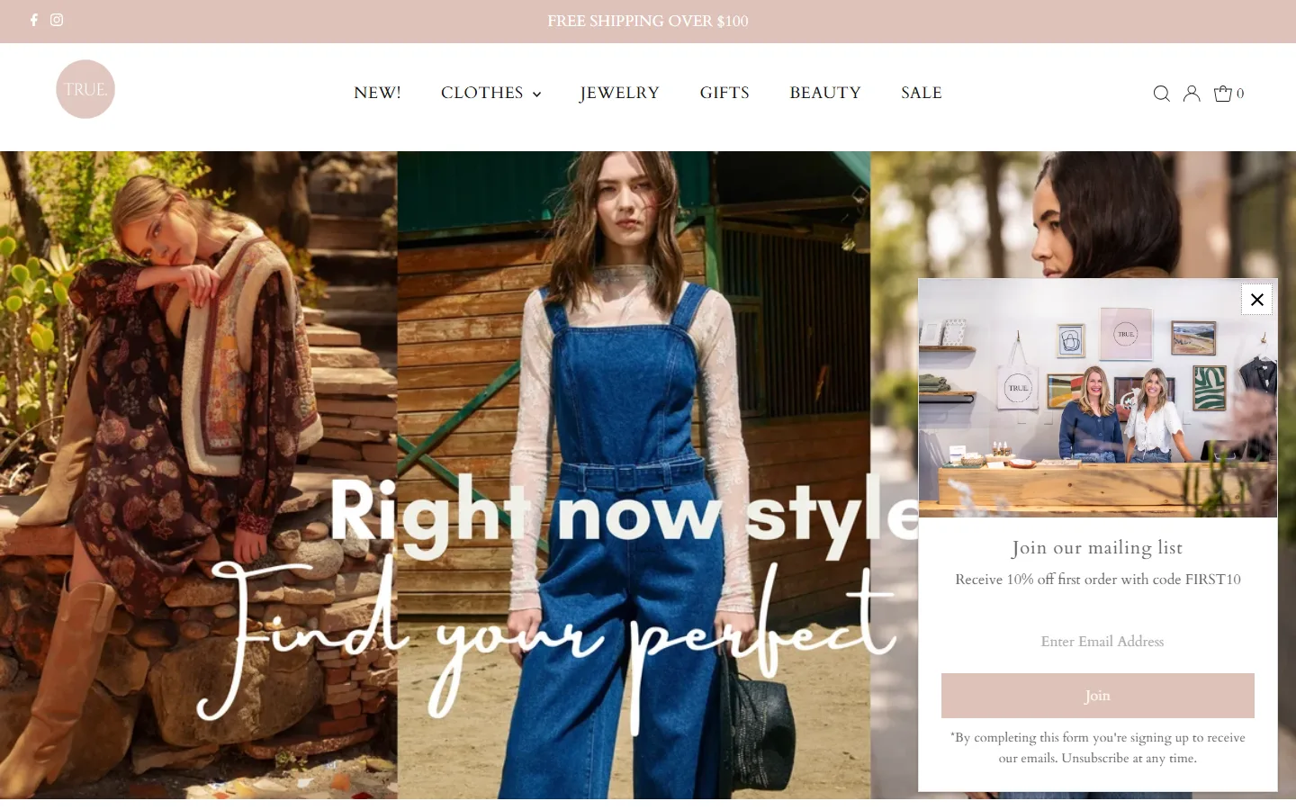 Viewport capture of true. boutique website