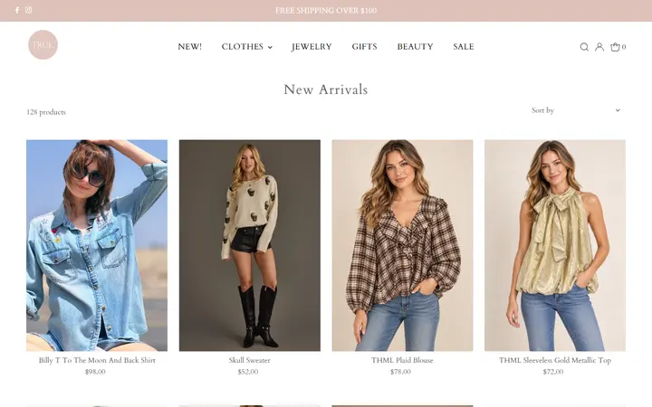 Website page titled New Arrivals – true. boutique