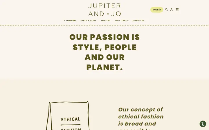 Website page titled ABOUT US | Jupiter & Jo