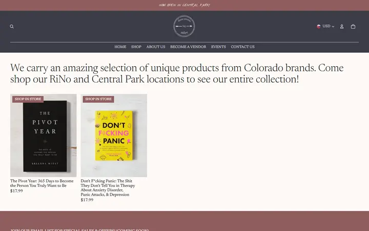 Website page titled Books & Stationary – Three Arrows Gallery