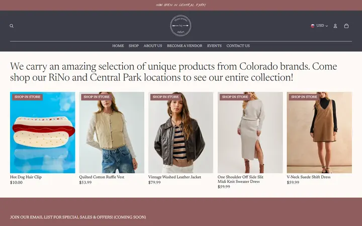 Website page titled Clothing & Accessories – Three Arrows Gallery