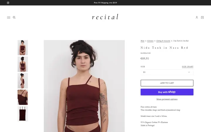 Website page titled Nida Tank in Nara Red – Recital
