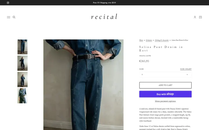 Website page titled Salina Pant Denim in East – Recital