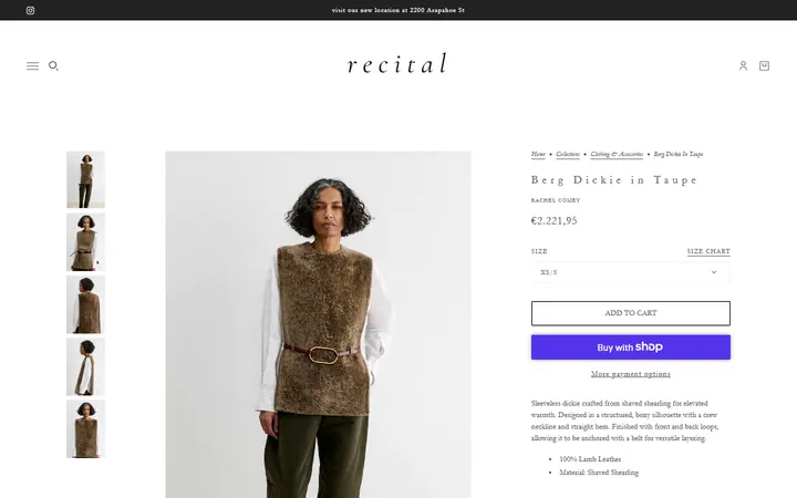 Website page titled Berg Dickie in Taupe – Recital
