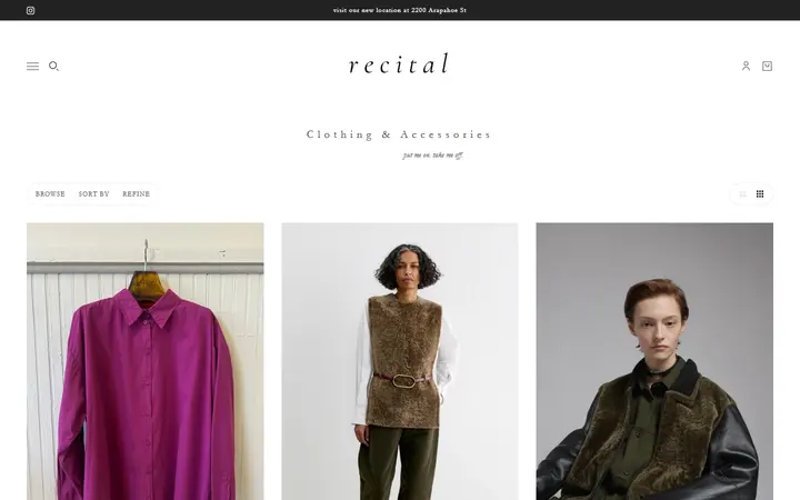 Website page titled Clothing & Accessories – Recital