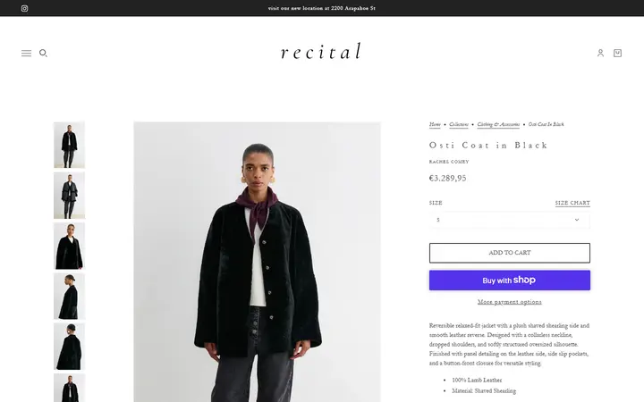 Website page titled Osti Coat in Black – Recital