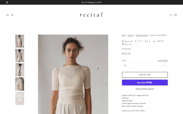 Website page titled Omato 3/4" Tee in Off White – Recital