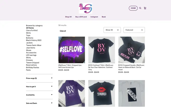 Preview of Tween Boutique website