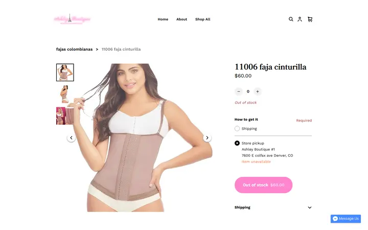 Website page titled 11006 faja cinturilla | ASHLEY BOUTIQUE