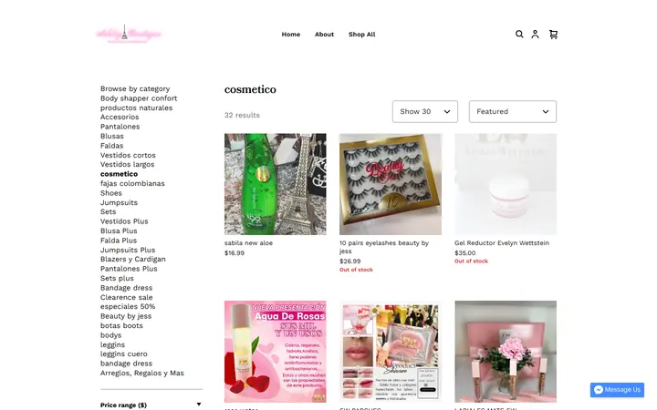 Website page titled cosmetico | ASHLEY BOUTIQUE