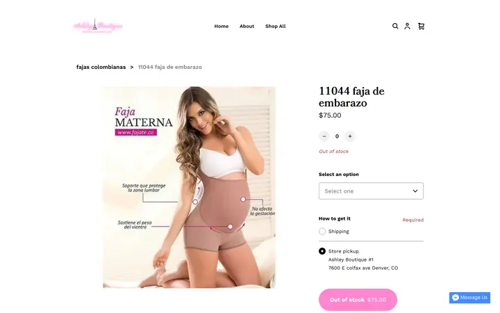 Website page titled 11044 faja de embarazo | ASHLEY BOUTIQUE