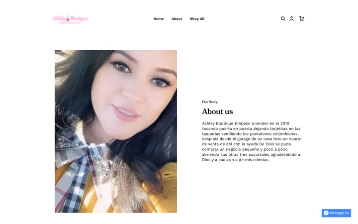 Website page titled About | ASHLEY BOUTIQUE