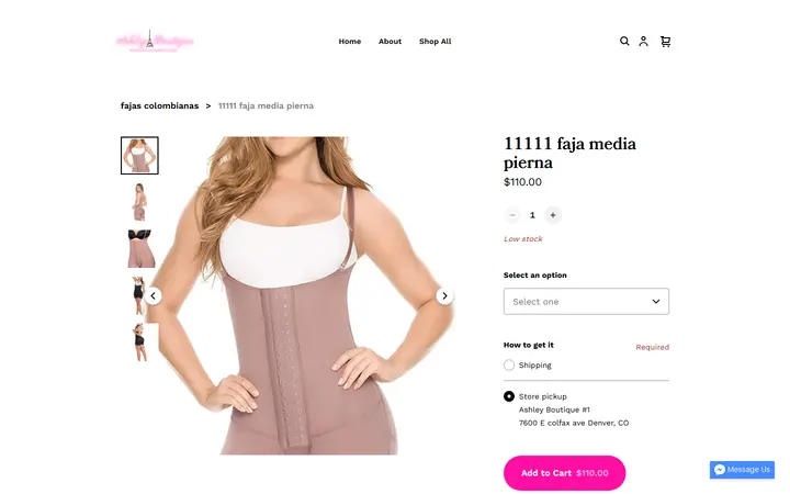 Website page titled 11111 faja media pierna | ASHLEY BOUTIQUE