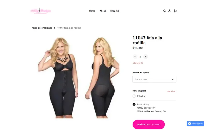 Website page titled 11047 faja a la rodilla | ASHLEY BOUTIQUE