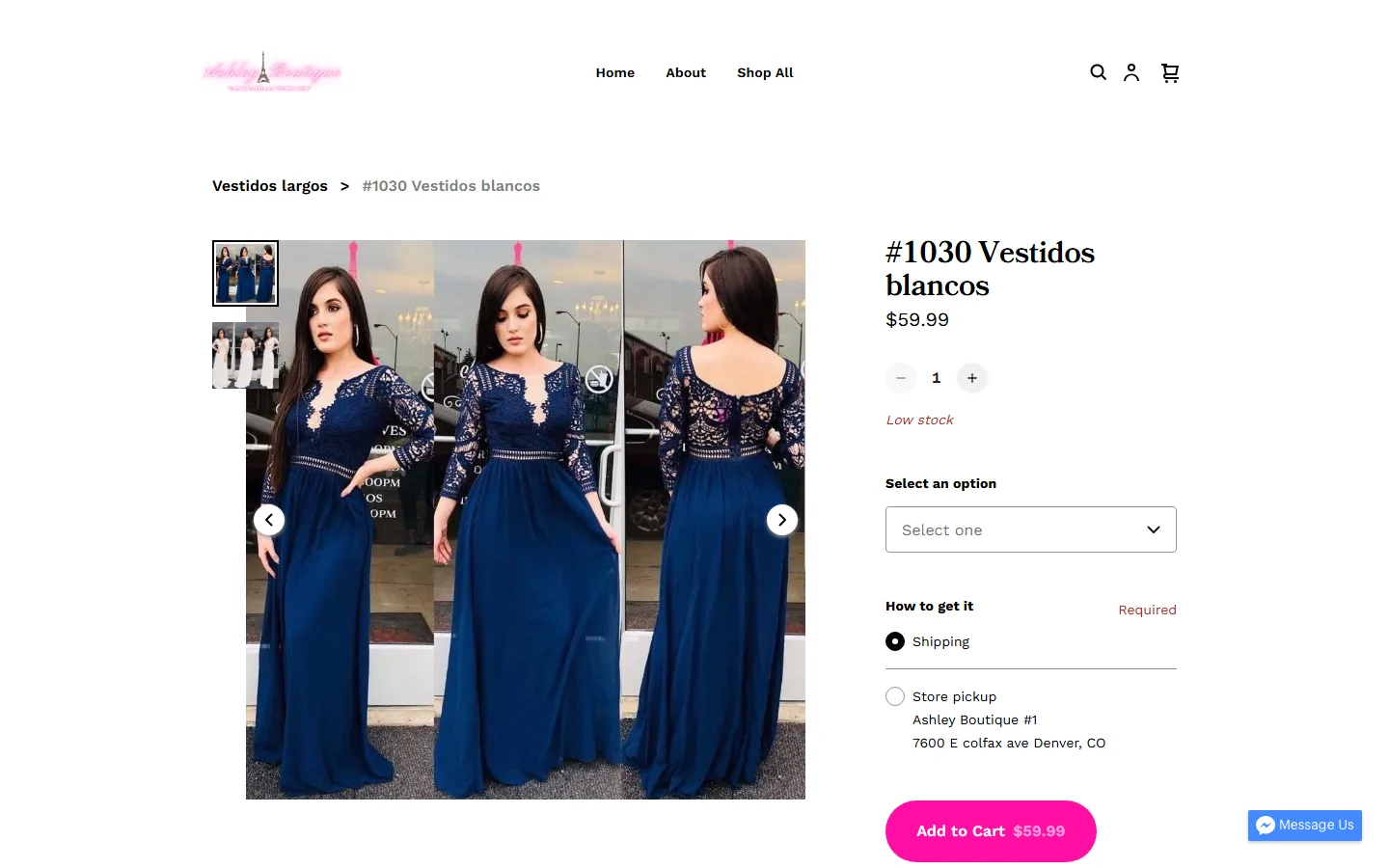 Viewport capture of Ashley Boutique Denver website