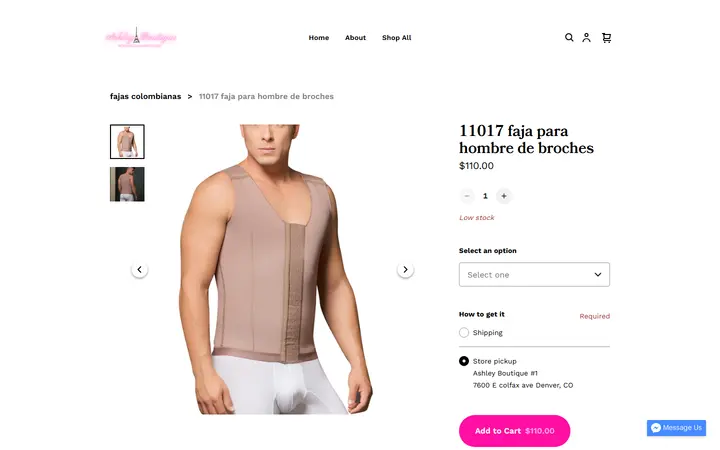 Website page titled 11017 faja para hombre de broches | ASHLEY BOUTIQUE