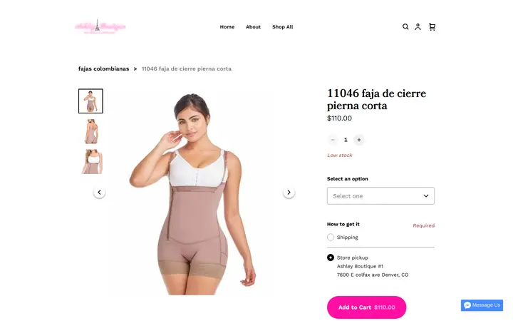 Website page titled 11046 faja de cierre pierna corta | ASHLEY BOUTIQUE