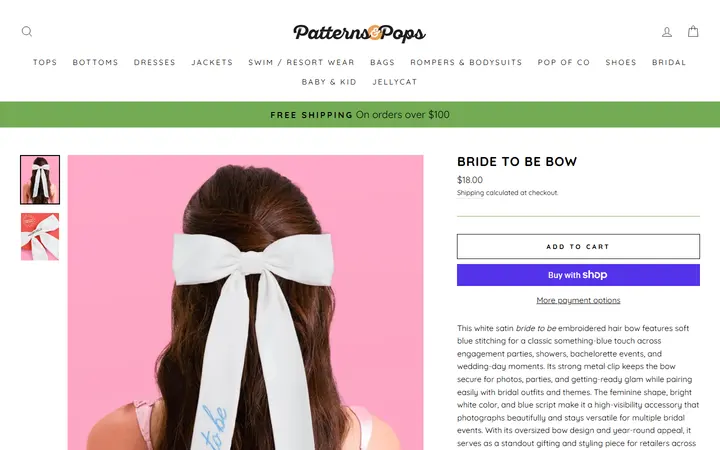 Website page titled Bride To Be Bow – Patterns and Pops
