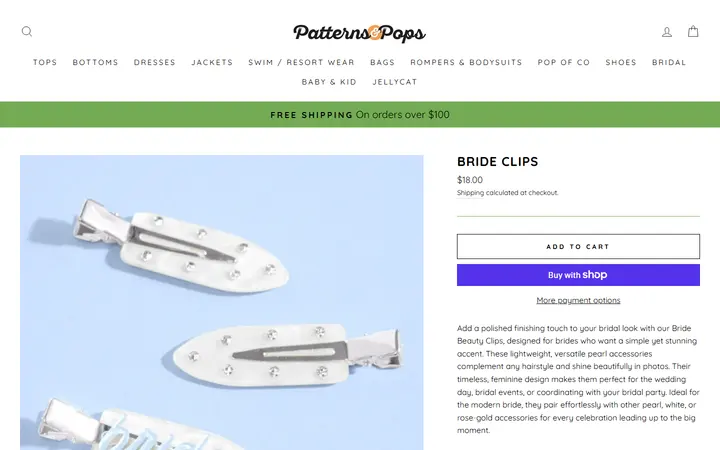 Website page titled Bride Clips – Patterns and Pops