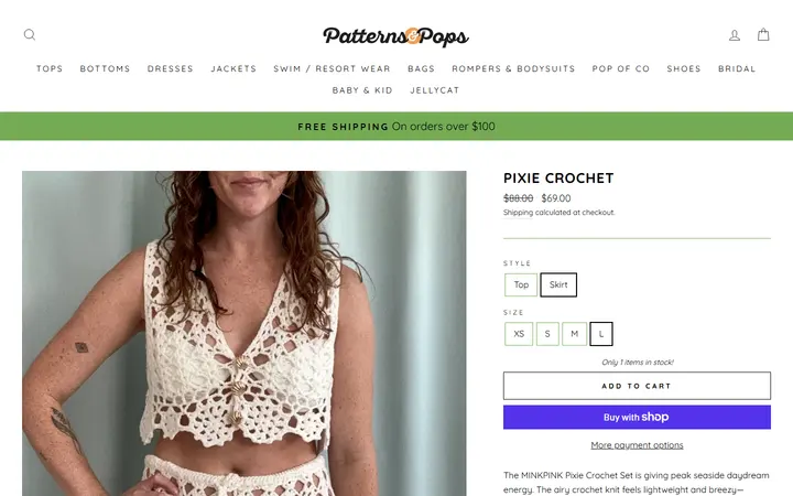 Website page titled Pixie Crochet – Patterns and Pops