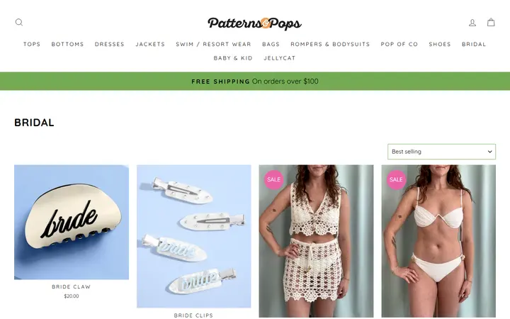 Website page titled Bridal – Patterns and Pops