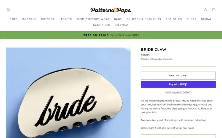 Website page titled Bride Claw – Patterns and Pops