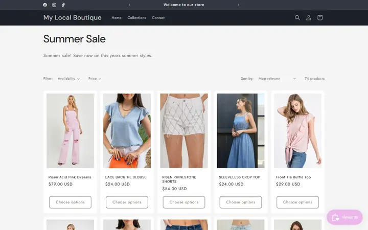 Website page titled Summer Sale – My Local Boutique