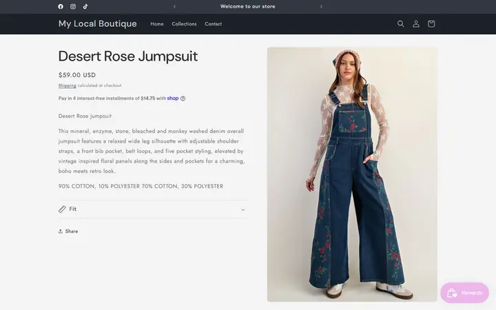 Website page titled Desert Rose Jumpsuit – My Local Boutique