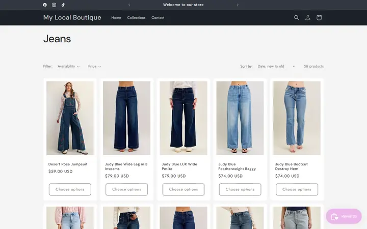 Website page titled Jeans – My Local Boutique