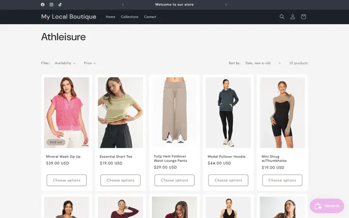 Website page titled Athleisure – My Local Boutique