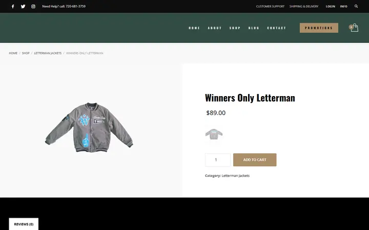 Website page titled Winners Only Letterman – The FlyTrap Clothing Boutique