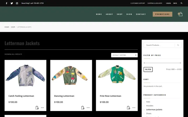 Website page titled Letterman Jackets – The FlyTrap Clothing Boutique