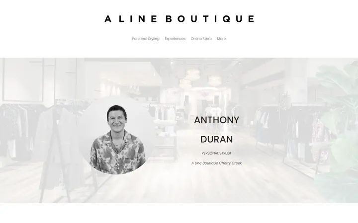 Website page titled Anthony — A Line Boutique
