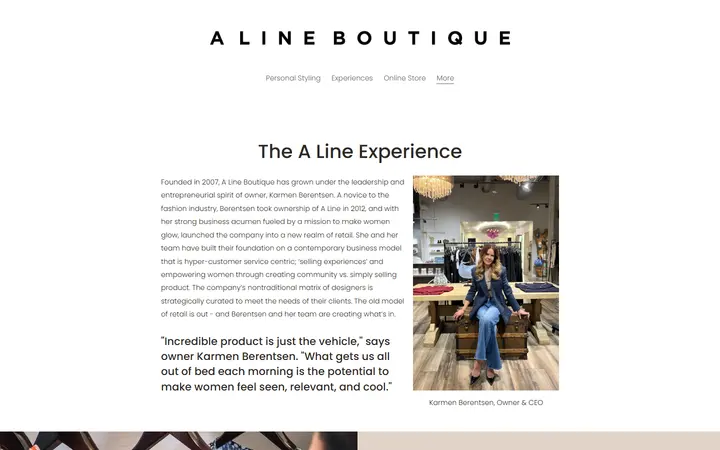 Website page titled About — A Line Boutique