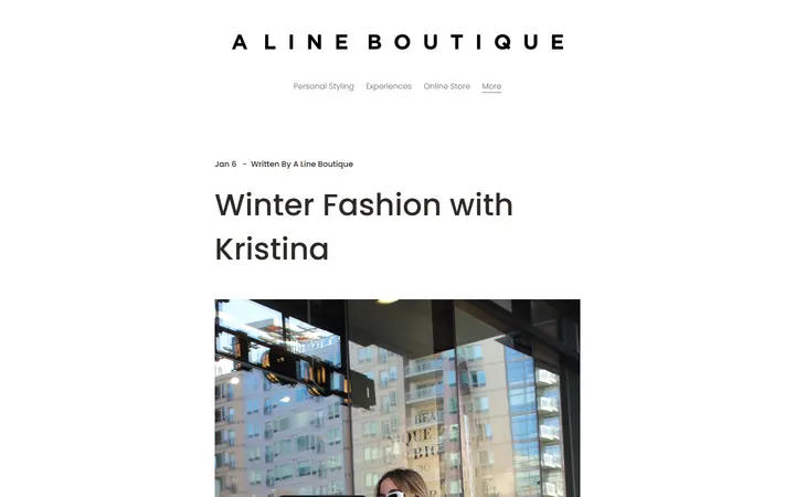 Website page titled Winter Fashion with Kristina — A Line Boutique