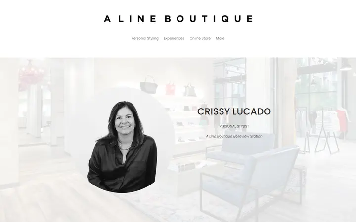 Website page titled Crissy - Personal Stylist — A Line Boutique
