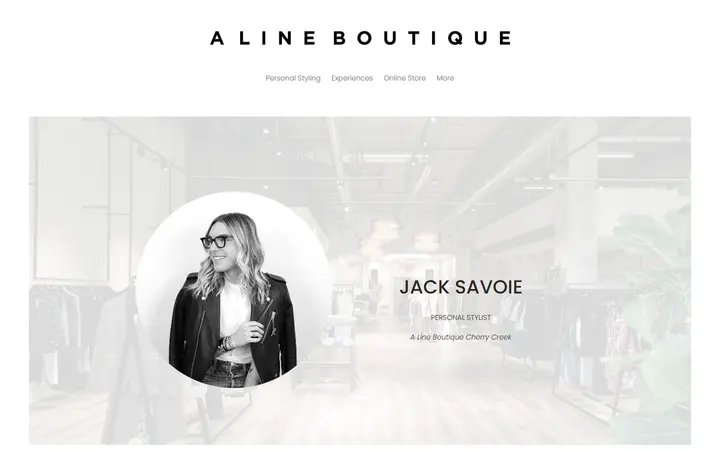 Website page titled Personal Stylist - Jack — A Line Boutique